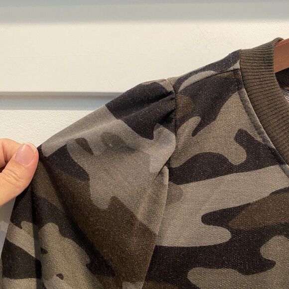 The‎ Sweatshirt Project Sweatshirt Women Large Camo Green Puff Sleeve Waist Tie - Picture 6 of 12